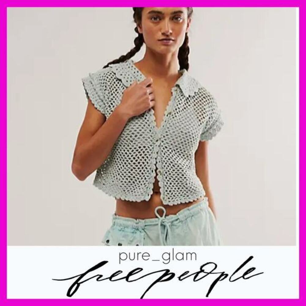 Free People crochet top open knit button-front